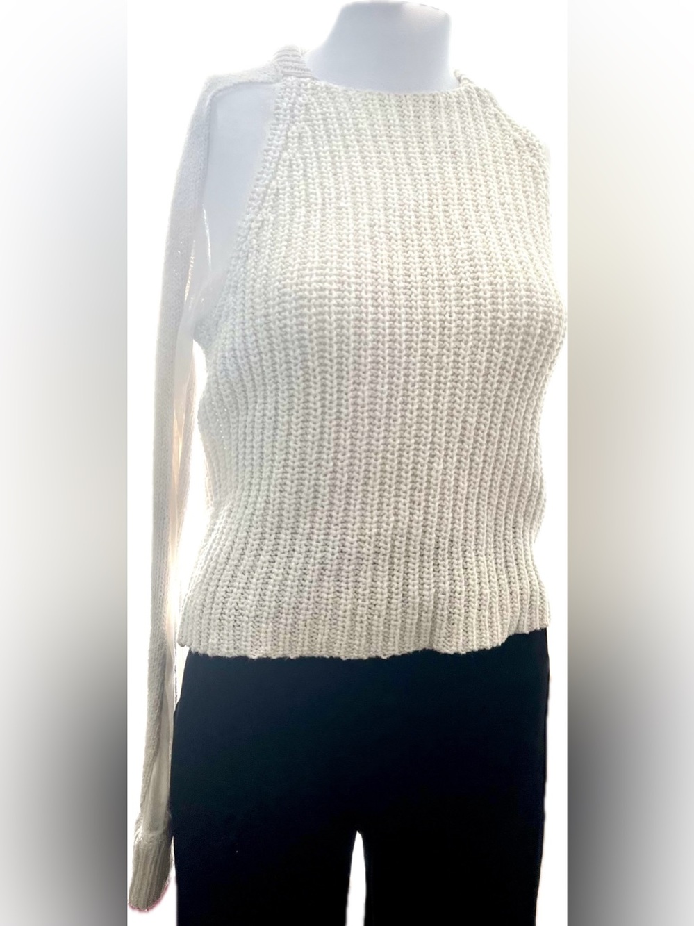 NFP Sculptural Chunky Knit Sweater Cream Cotton Minimalist Designer Size S